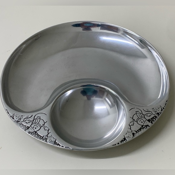 Vintage Wilton Armetale Snowman Solid Pewter Chip & Dip Tray Plate Snack Platter - Picture 9 of 16